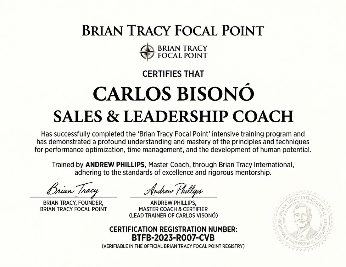 Certificación Brian Tracy Focal Point, Sales & Leadership Coach, Carlos Bisonó